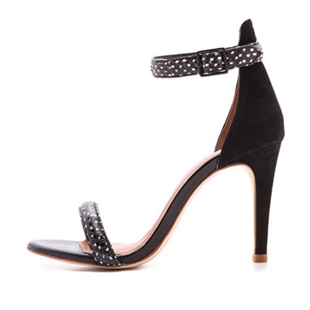 Joie Black w/ White Dots Ankle Strap Leather High Heel Shoes. - Picture 1 of 12